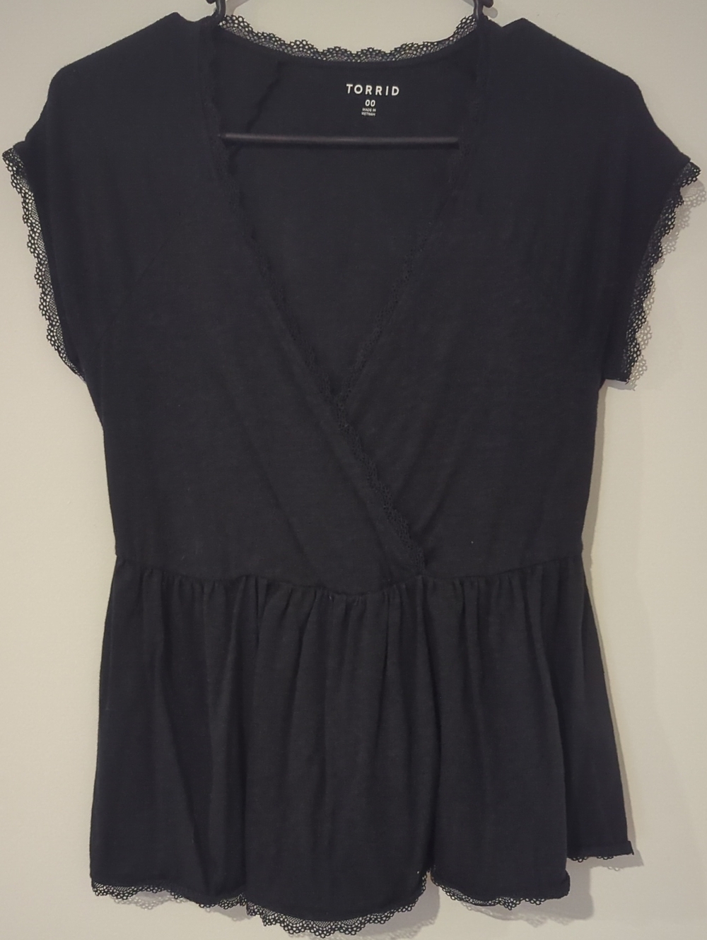 torrid Black Lace-Trim Surplice Peplum Top